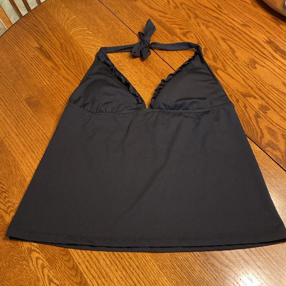 Bisou Bisou Black Ruffled Halter Tankini Top XL